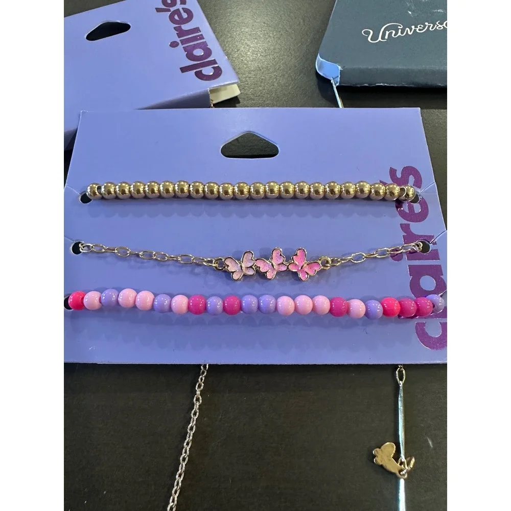Claire's Universal Thread Kids Gold‎ Tone Butterfly Charm Necklace Bracelet Set